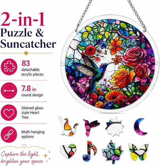 Acrylic Jigsaw Puzzle Suncatcher, Stained Glass Window Hanging DIY Puzzle for Adults, Unique Mother's Day Birthday Gift for Women Mom Decor Lovers
