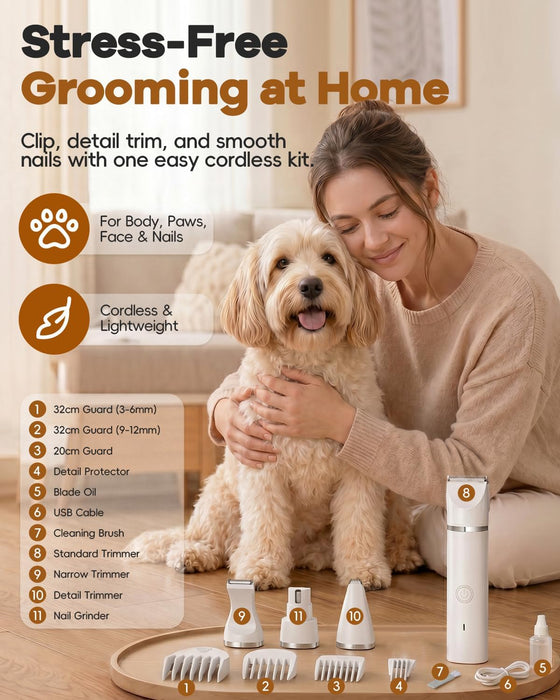 4 in 1 Dog Clippers Grooming Kit with Paw Hair Trimmer for Cat Pet
