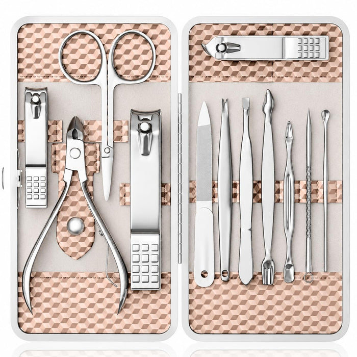 Manicure Set, Stainless Steel Nail Clipper Set with Luxurious Travel Case