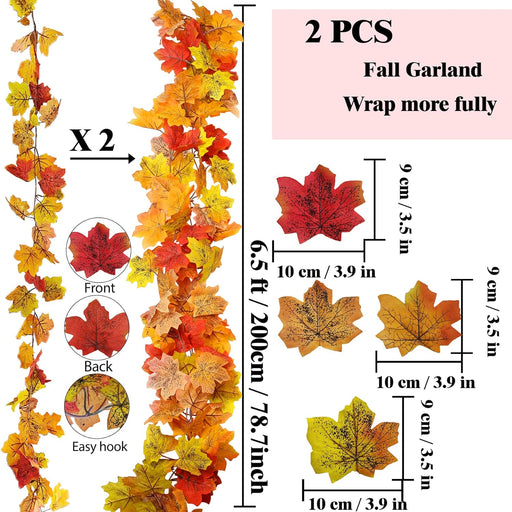 2Pcs 13FT Artificial Fall Leaves Garland for Thanksgiving Decor