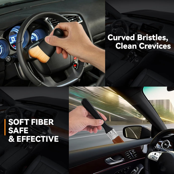 Car Duster Brush, Soft Car Interior Detailing Kit, Easy to Clean Interior Brush, Exterior Cleaning Tool, Auto Detailing Brushes for Dashboard, Air Vents, Seat Crevices, Skylight, Wheels & Tires
