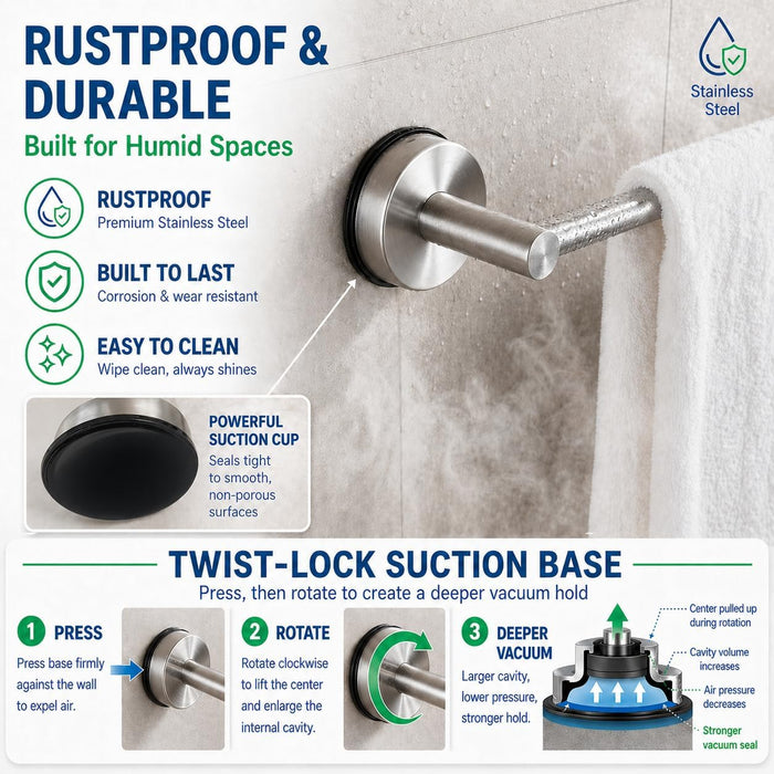 Adjustable Suction Cup Towel Bar, 11.3-22.17 Inch Brushed Nickel