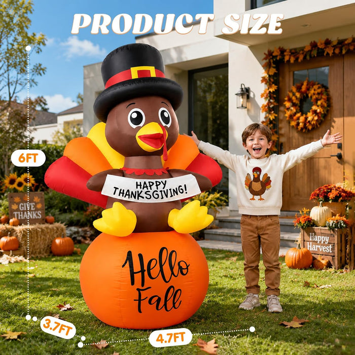 Inflatable Turkey Outdoor Decorations, 6FT Cute Thanksgiving Blow Up Decor