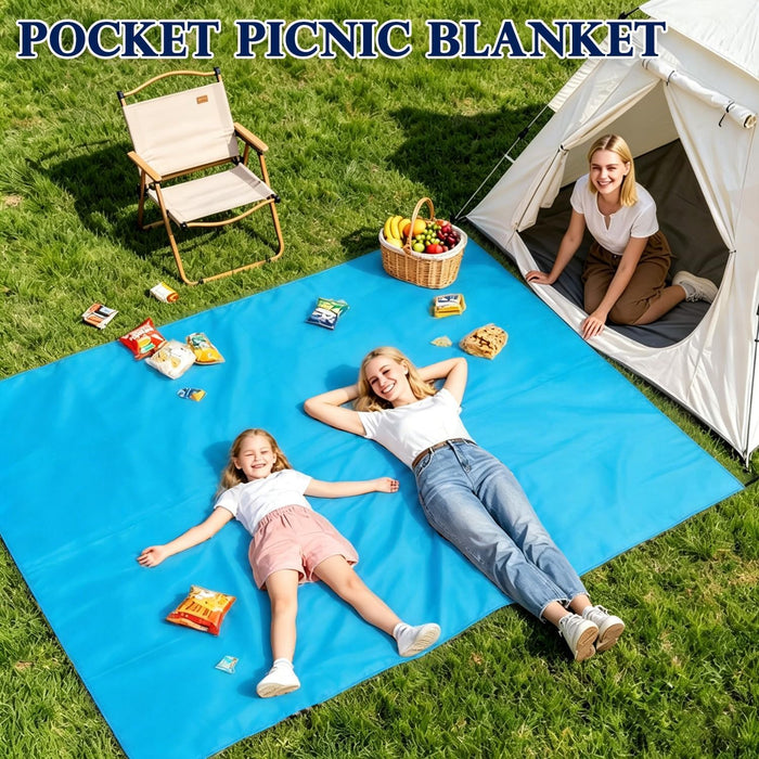 Beach Blanket Sandproof Waterproof, Extra Large Beach Mat w/Stakes, Oversized & Compact Sand Free, Quick Drying Pocket P
