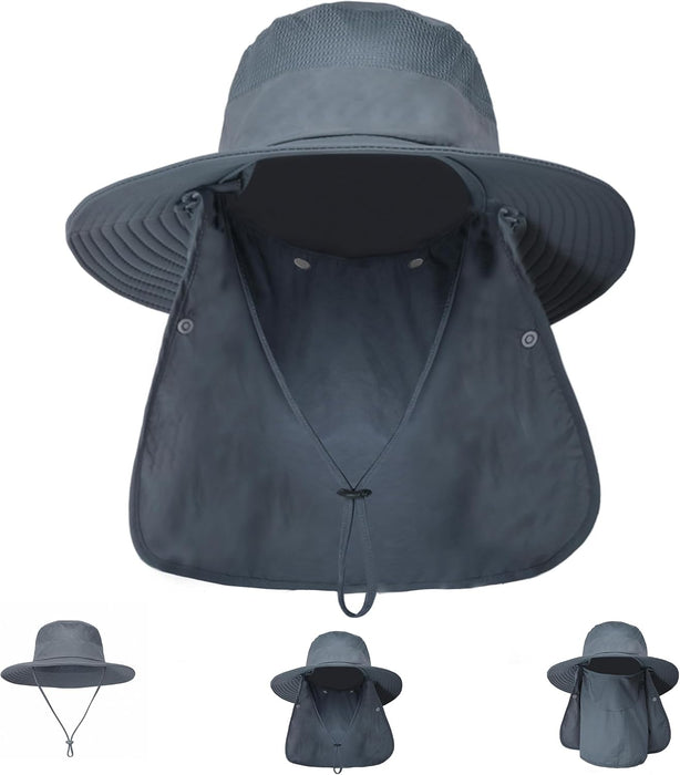 Sun Hat Bucket Hats for Men Women,Outdoor Wide Brim Fishing Hat with Detachable Face Cover & Neck Flap UV Protection