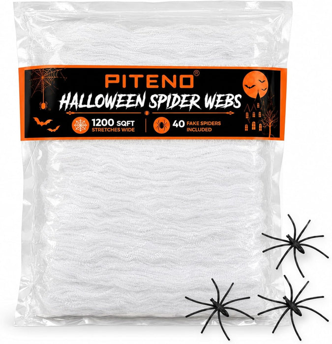 ® 1200 sqft Spider Webs Halloween Decorations with 40 Fake Spiders, Stretchable Halloween Spider Webs for Indoor Outdoor Haunted House Yard Porch Party Decor (White)