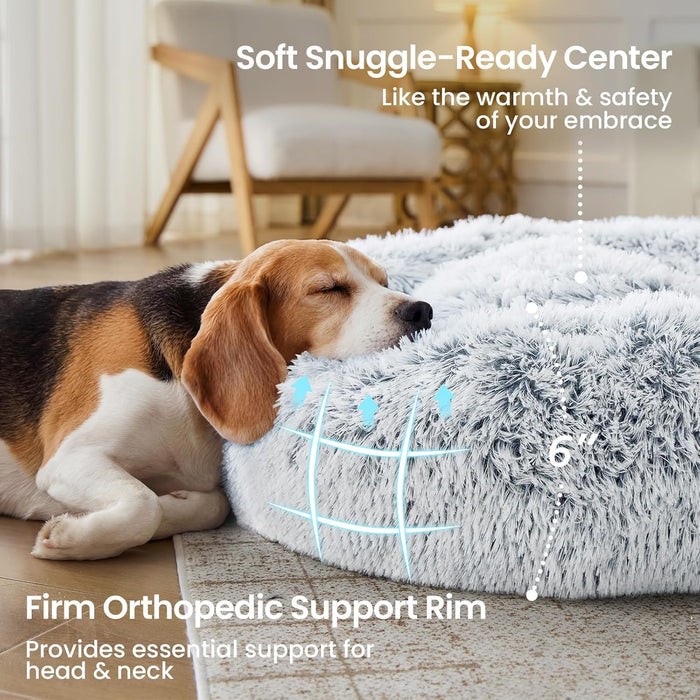 Small Dog Bed, Calming Dog Beds for Small Dogs & Indoor Cats - 20 Inches Donut Washable Cat Bed for Kittens & Puppies, Round Fluffy Plush Faux Fur Pet Beds(Smoke Grey)
