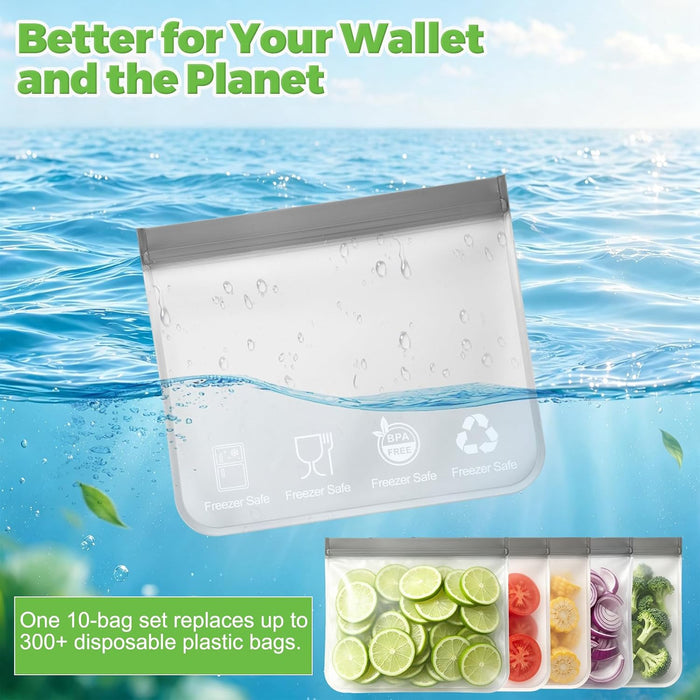 10 Pack Reusable Sandwich Bags, BPA-Free Reusable Food Sorage Bags, Double Zipper Leakproof Freezer Bags Extra Thick Plastic Storage Bags for Sandwich Meal Prep Lunch Marinate Meat Snack