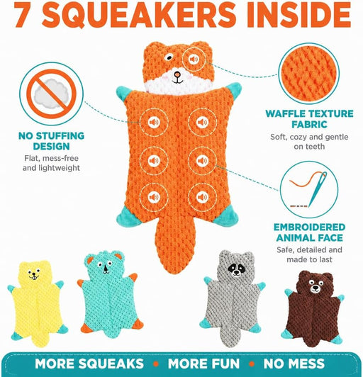 Not Stuffing Dog Toys, Soft Plush Animal Toys for Dogs,5 Pack Durable Stuffless Chew Toys for Small & Medium Dogs, Inter