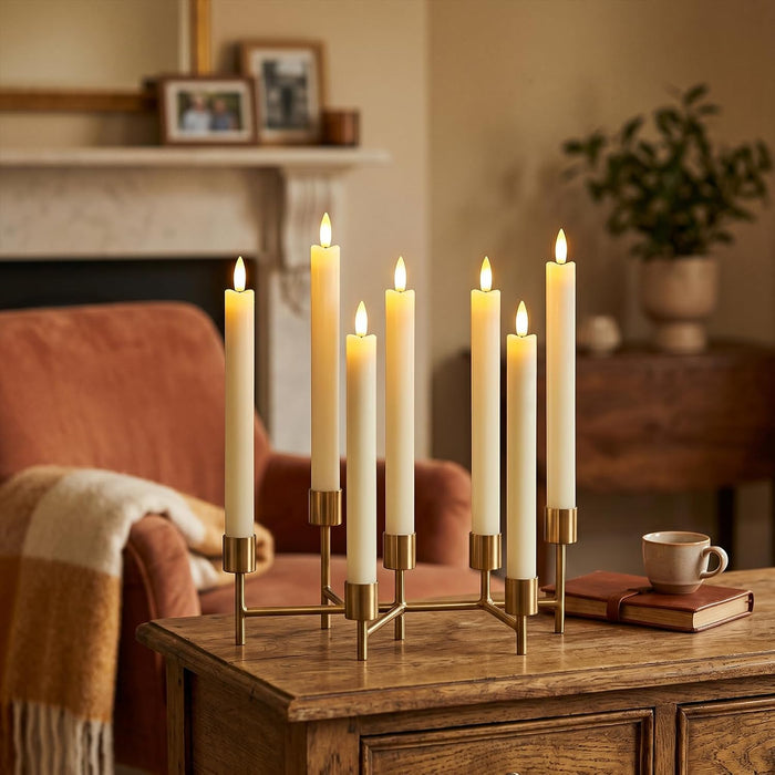 Flameless Taper Candles LED Battery Operated Remote Timer Ivory