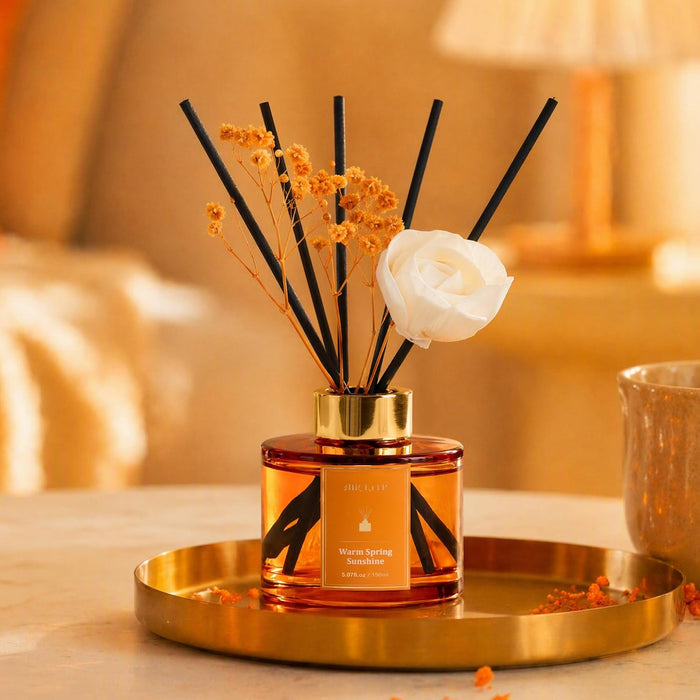 Flower Reed Diffusers Set, 5.07 oz Freesia/Passion Fruit/Orange Scented Oil Diffuser with 8 Reed Sticks, Home Fragrance Diffuser Gift Set for Bathroom & Office Decor 150ml