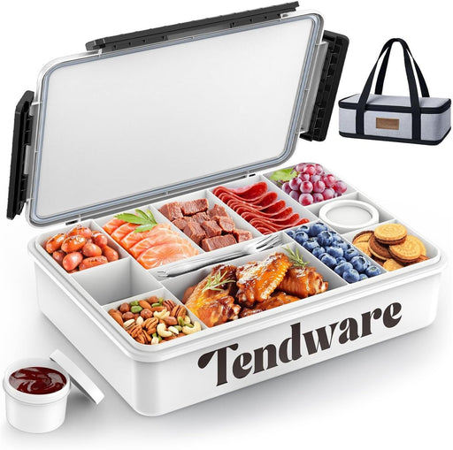 Chilled Portable Snackle Box Container with Ice Pack, Divided Serving Tray with Insulated Bag, Beach Essentials for Summ