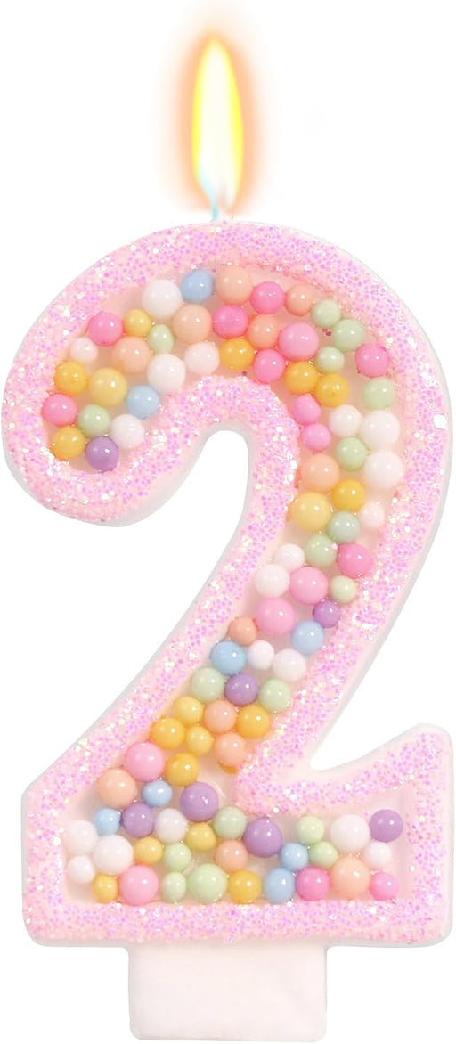 Pastel Macaron Number 2 Candle, 2nd Birthday Decorations for Girl