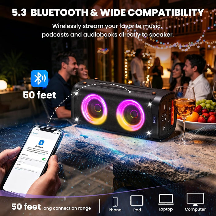 Party Speaker Bluetooth Wireless, Portable Karaoke Speaker with Microphone