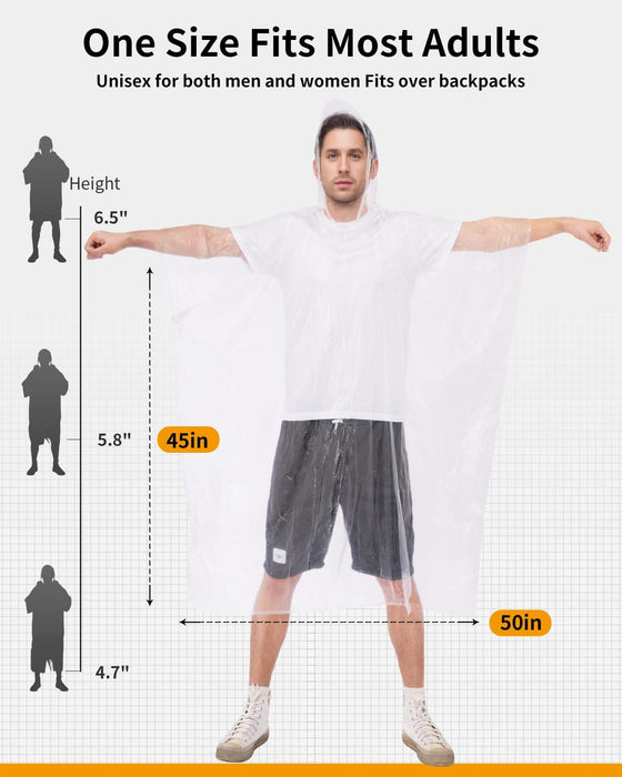 Rain Ponchos for Adults - Extra Long Emergency Poncho with Hood, 6/12/24 Family Pack Raincoat, Home Survival Kits