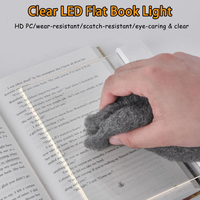 Book Light, Rechargeable Clear LED Flat Book Lights for Reading in Bed at Night with Dimmable 3 Colors & Timer, Full Pag
