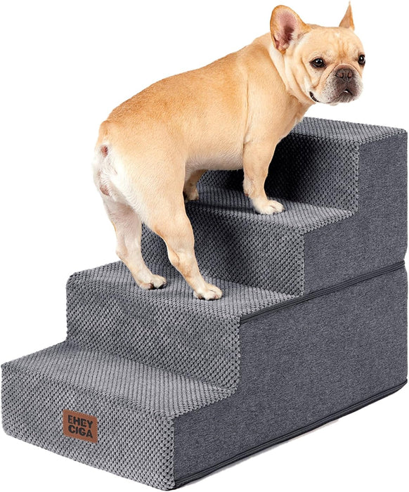 Dog Stairs for Bed 18" H, 4-Step Dog Steps for High Bed, Grey