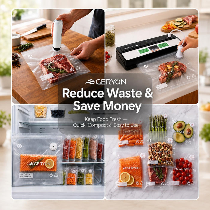 Vacuum Sealer Bags for Food, 40 Pack Reusable Vacuum Seal Bags with Air Valve, BPA-Free Food Vacuum Seal Bags Compatible with Handheld Vacuum Sealer for Sous Vide, Meal Prep and Freezer Storage