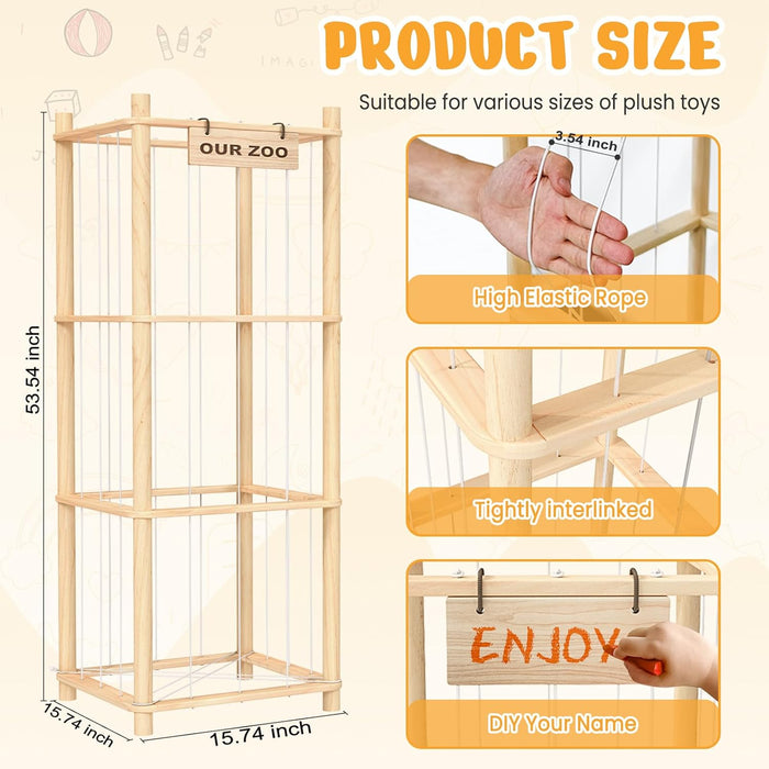 Stuffed Animal Storage & Organizer, Wooden Toy Holder Zoo for Kids