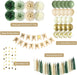 Sage Green Happy Birthday Party Decorations Retro Green Nude Ivory Dark Olive Kraft Paper Banner Balloons Neutral Rustic