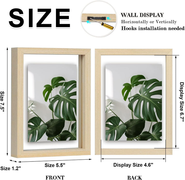 5x7 Floating Frames Set of 2, Double Plexiglass Picture Frame, Made of Solid Wood Display Any Size Photo up to 5x7, Wall
