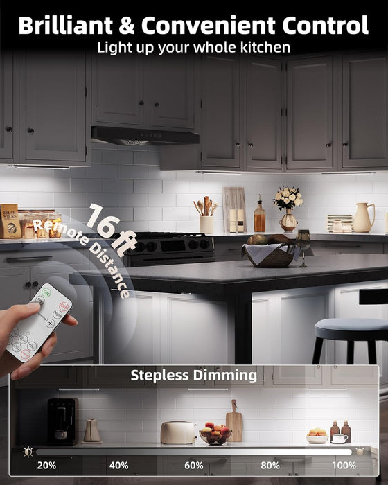 5-Pack Under Cabinet Lighting, 2400mAh Motion Sensor Light, LED Closet Lights Wireless, 6500K Dimmable, Timer, Magnetic, with Remote Control for Kitchen, Closet, Stair