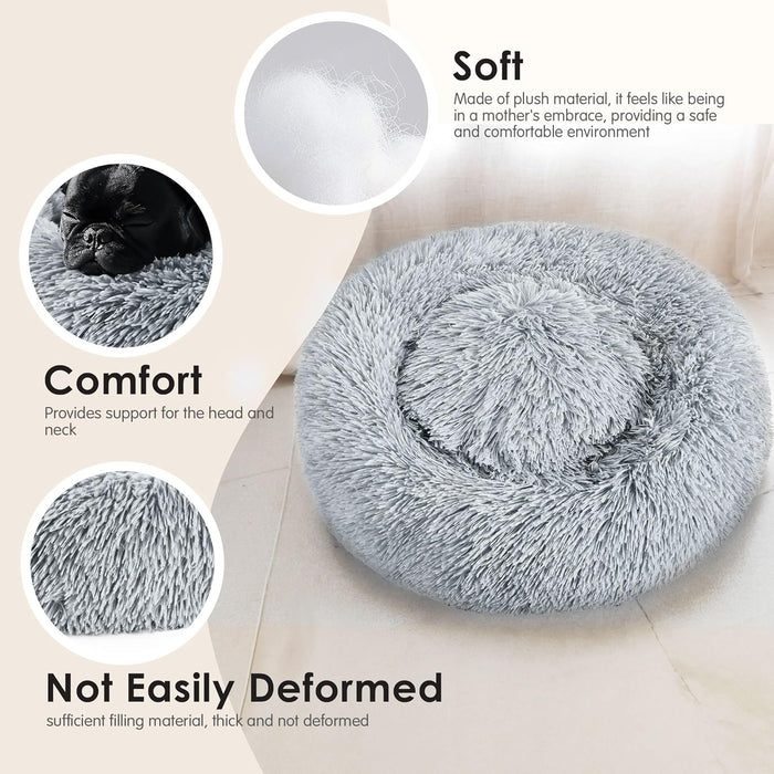 Dog & Cat Bed for Indoor Cats, 20in Calming Donut Bed (Light Grey)