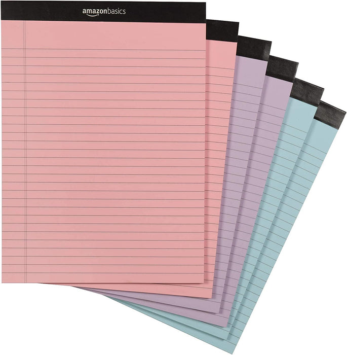 Wide Ruled Lined Writing Note Pads with Sturdy Back, 8.5" x 11.75", Multicolor, 6-Pack, 300 Sheets, Perforated
