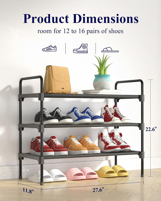 Shoe Rack for Closet, Shoe Storage, 27.6" Wide - 3 Tiers, Black
