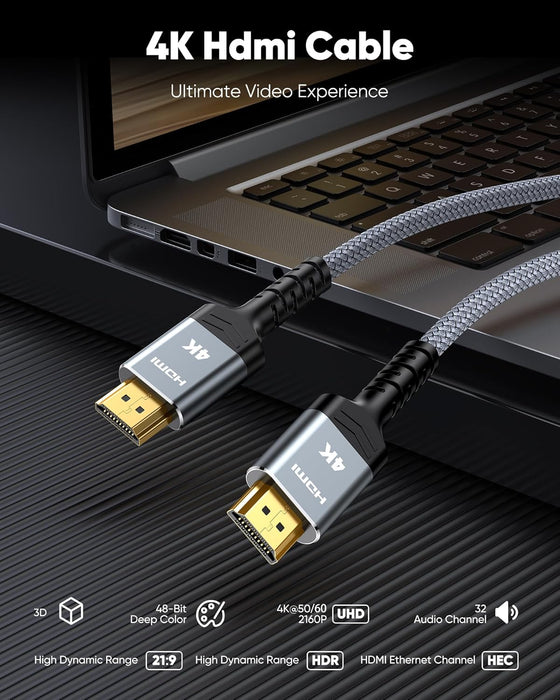 HDMI Cable 6.6 ft, 4K HDMI 2.0 HDR, Braided, ARC 3D HDCP 2.2
