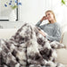 Faux Fur Throw Blanket for Couch, Fuzzy Soft Plush Thick Bubble Blanket for Sofa Bedroom Living Room, 50 * 60 Inches Tie-dye Taupe