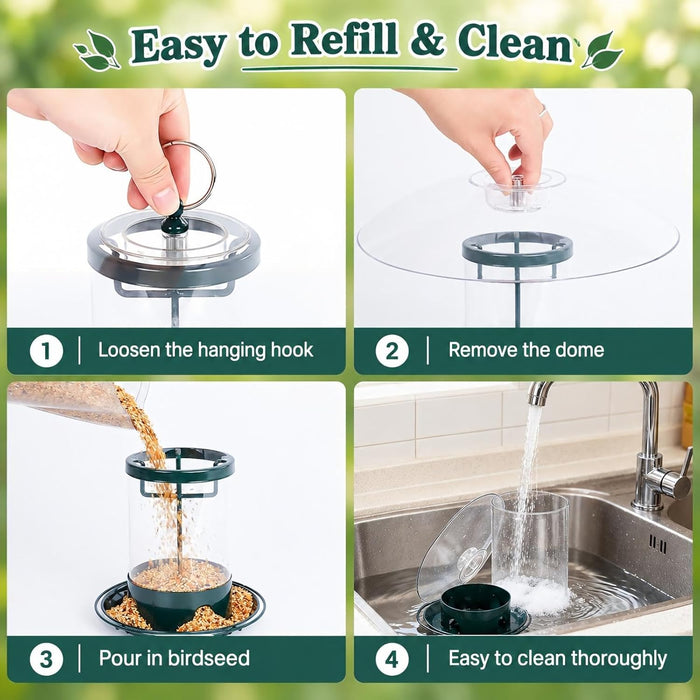 Metal Bird Feeders for Outdoors with 12” Weatherproof Dome, Green