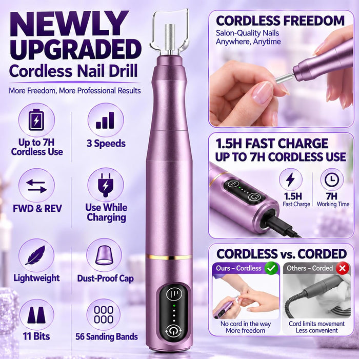 Cordless Nail Drill Electric Nail File Kit, Rechargeable Efile Set