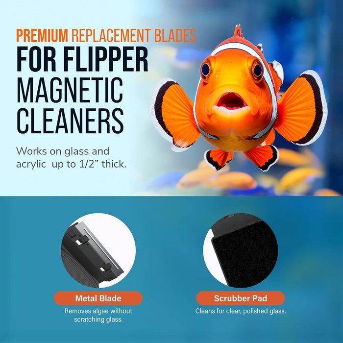 Flipper Standard Aquarium Algae Remover for Fish Tank Cleaner Replacement Blades, Pack of 2 - Glass Scraper Blades for C