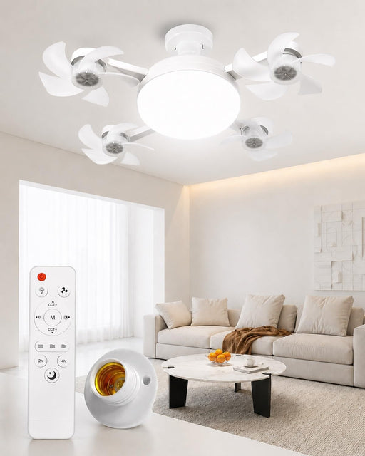 New Ceiling Fan with Lighting and an E27 Light Socket, 2-in-1 Silent LED Drone Fan with Remote Control for Bedroom, Kitchen, Easy Install 3-Speed Dimmable Bulb