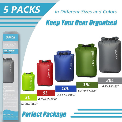Dry Bag 5 Pack, Ultralight Waterproof Dry Sack for Outdoor Use