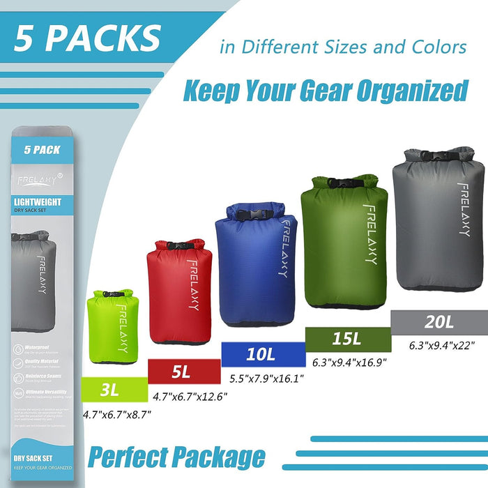 Dry Bag 5 Pack, Ultralight Waterproof Dry Sack for Outdoor Use