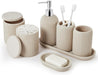 Bathroom Accessories Set - 7-Piece Resin Bathroom Set, Toothbrush Holders for Bathrooms, Soap Dispenser, Qtip Holder Dispenser, Tumbler, Soap Dish & Tray（Beige