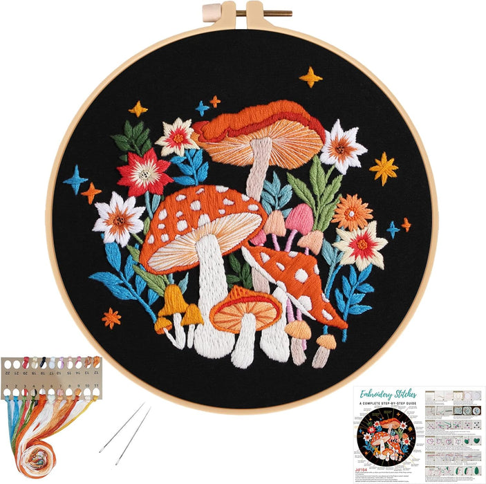 Mushroom Embroidery Kit for Beginners, DIY Adults Needlepoint