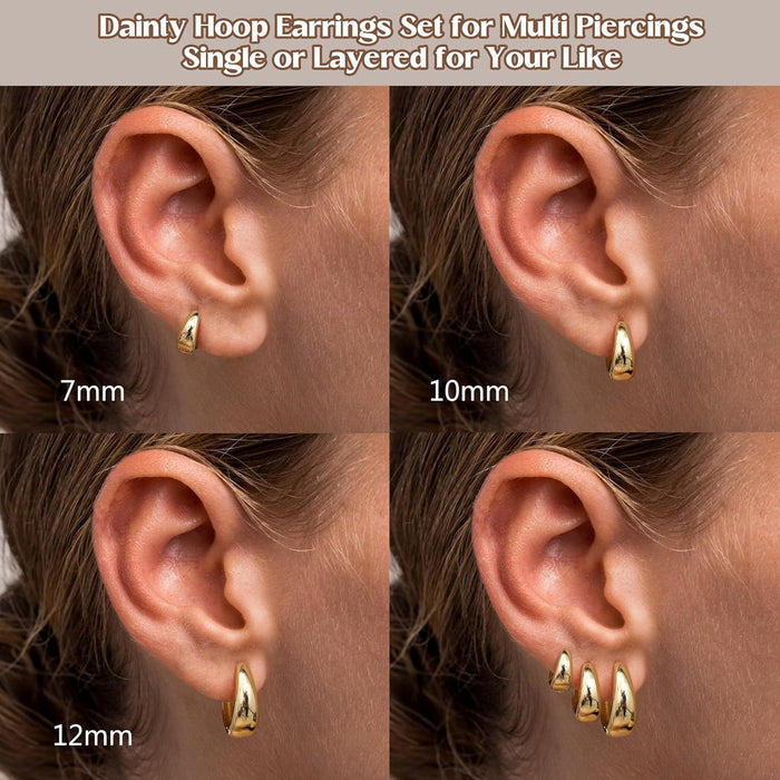 3 Pairs 14K Gold Hoop Earrings Set for Women Small Chunky Huggie
