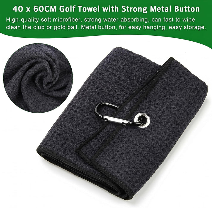 Golf Towel Kit, Foldable Divot Tool with Magnetic Ball Marker & Club Groove Cleaner Brush, Microfiber Waffle Golf Towel with Clip,Golf Accessories Men & Women