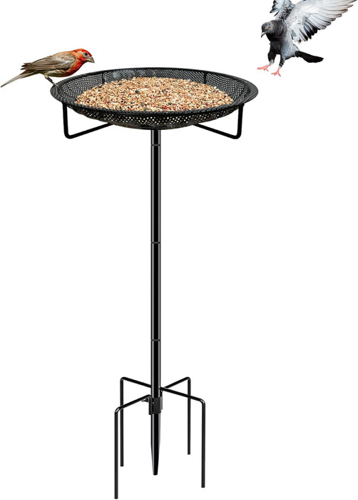 Standing Bird Feeder Tray,11.8" Stainless Steel Large Platform Bird Feeder Mesh Seed Tray with Adjustable Heavy Duty Sta