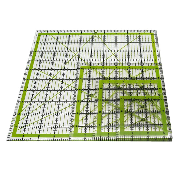 Quilting Rulers,Sewing Ruler,4 Piece Acrylic Square Quilting Templates,Clear Precision Ruler for Quilting Sewing,Tools Supplies Accessories Green(3.5"x3.5" 5"x5" 6.5"x6.5" 10.5"x10.5")