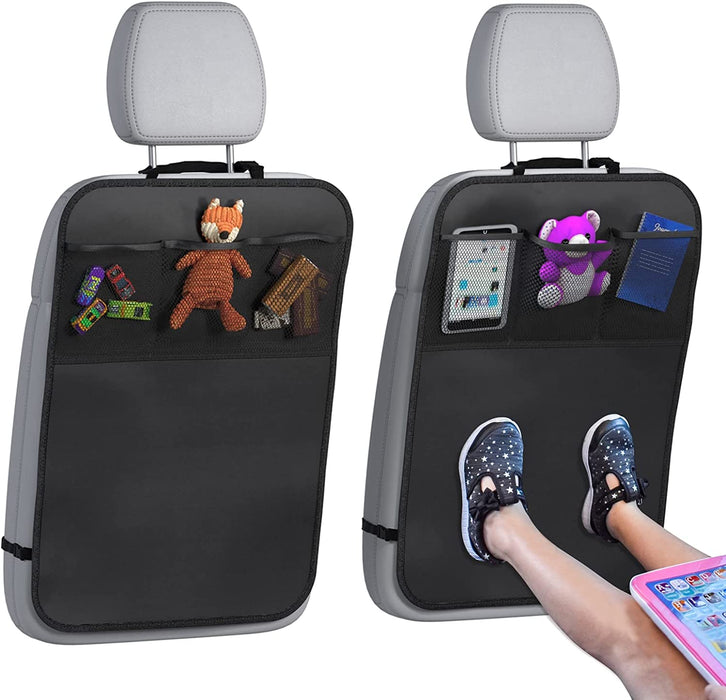 Back Seat Cover For Kids + 3 Pocket Storage Organizer, 2 Pack X-Large Waterproof Kick Mats Backseat Protector, Car Seat Back Protectors For Vehicles To Protect From Dirt, Mud & Scratches
