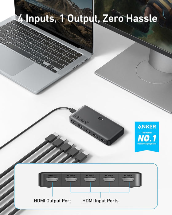 HDMI Switch, 4 in 1 Out 4K@60Hz HDMI Switcher with Remote Selector
