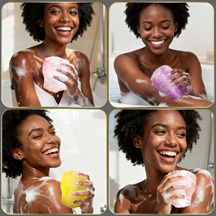 3 Pack African Net Sponge, African Exfoliating Net Bath Sponge Long Net Bath Sponge Exfoliating Shower Body Scrubber Back Scrubber Skin Smoother,Great for Daily Use (Pink,Yellow,Purple)