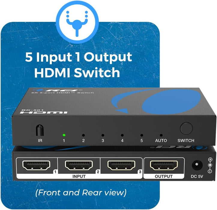 8K@60Hz 4K@120Hz HDMI 2.1 Switch 5 in 1 Out 48Gbps, HDR10+ W/Remote
