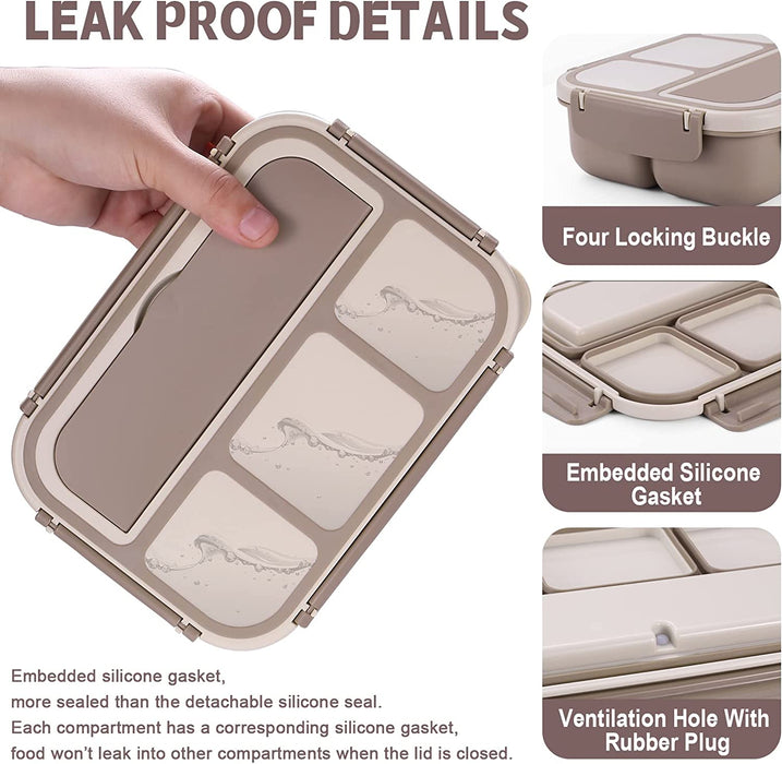 Bento Box Adult Lunch Box, Containers for Adults Men Women with 4 Compartments, Lunchable Food Container with Utensils, Sauce Jar, Muffin Liners, 40 Oz/5 Cup, Microwave & Dishwasher Safe, Brown