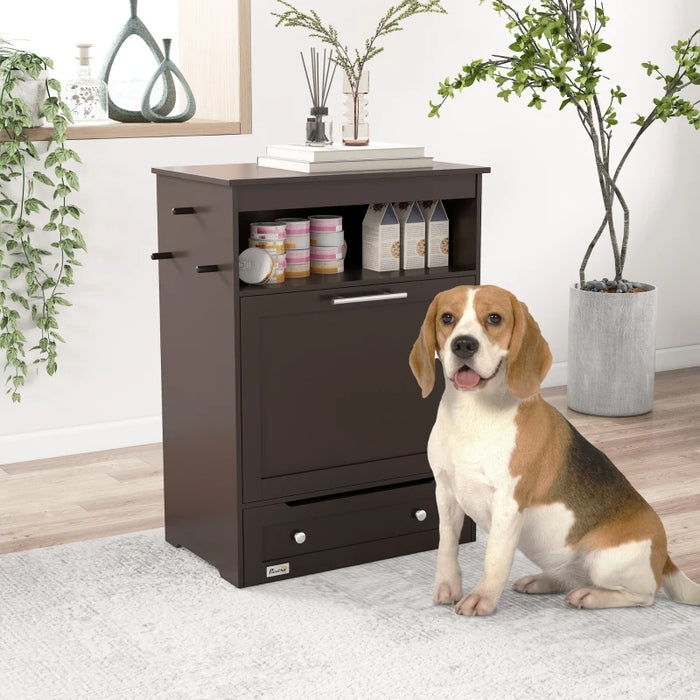 Raised-Bowl Pet Feeder Station with Storage Cabinet