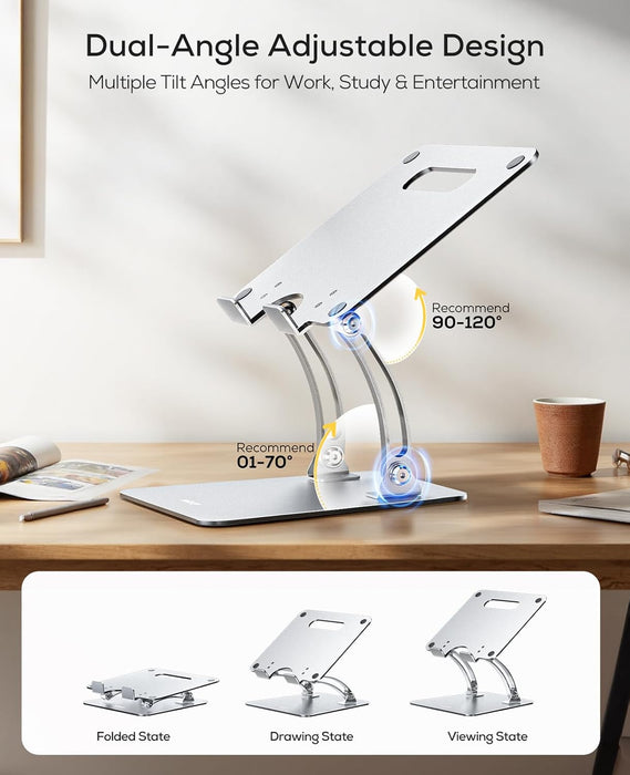 Ergonomic Adjustable Laptop Stand for Desk, Dual Foldable Computer Riser with Advanced Heat-Vent, Heavy-Duty Portable No